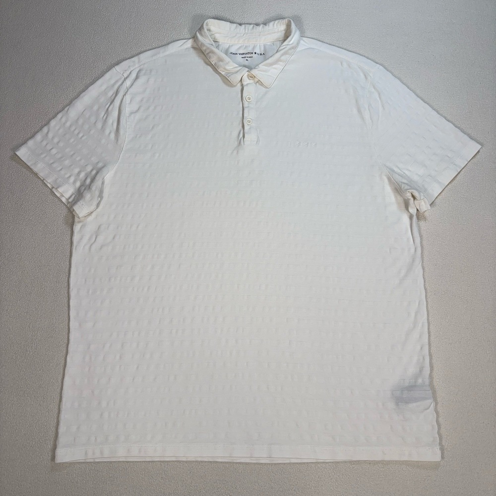 John Varvatos Star USA Textured Stripe Polo Men's XL Off-White 100% Cotton Logo